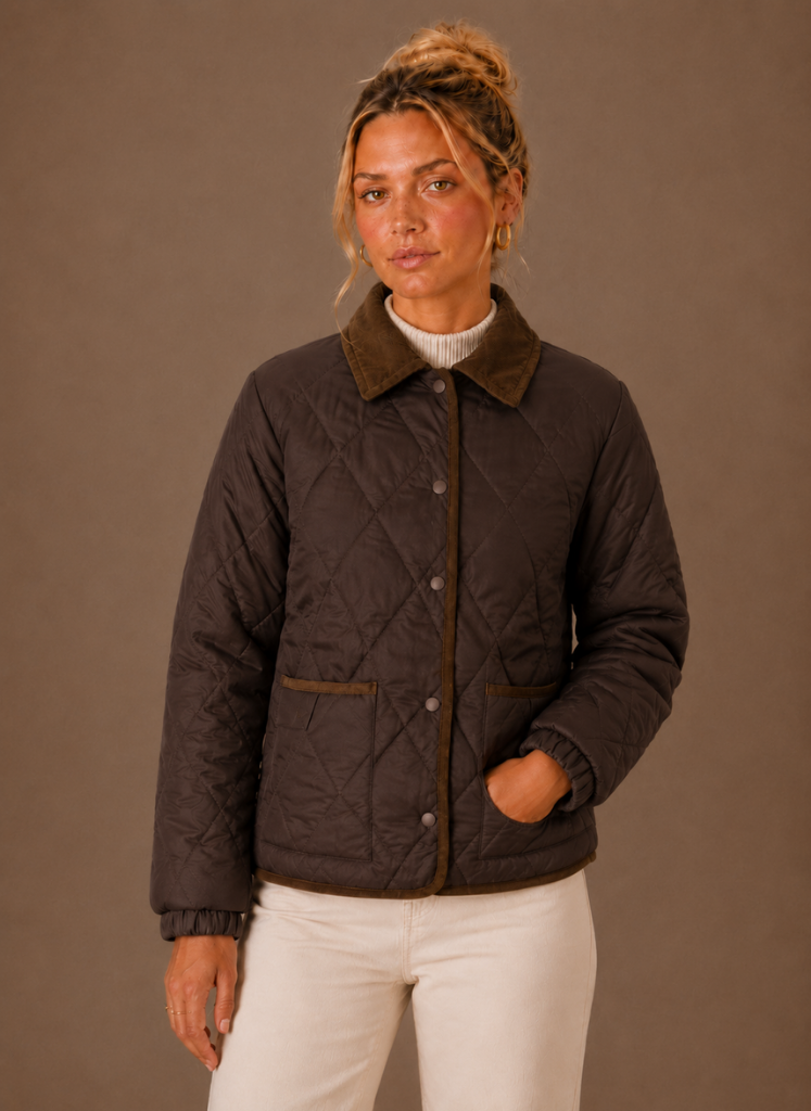Warme Damen Outdoor-Steppjacke mit stylischem Kontrastkragen, ideal für den Alltag.