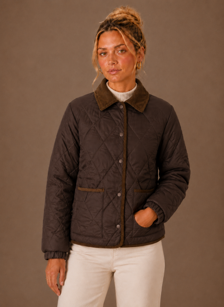 Warme Damen Outdoor-Steppjacke mit stylischem Kontrastkragen, ideal für den Alltag.