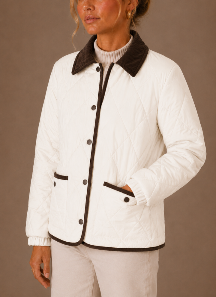 Gesteppte Damenjacke mit hohem Kragen für Wärme und Stil. Ideal als Übergangsjacke.