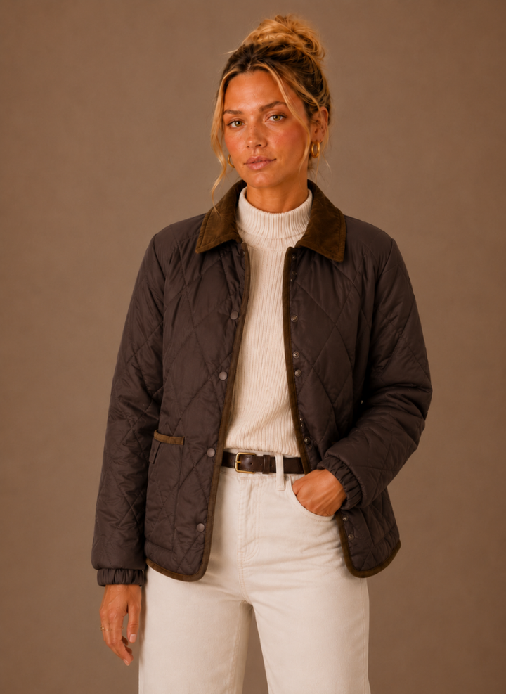 Stilvolle Damen Übergangsjacke mit gestepptem Design & elegantem Kontrastkragen.