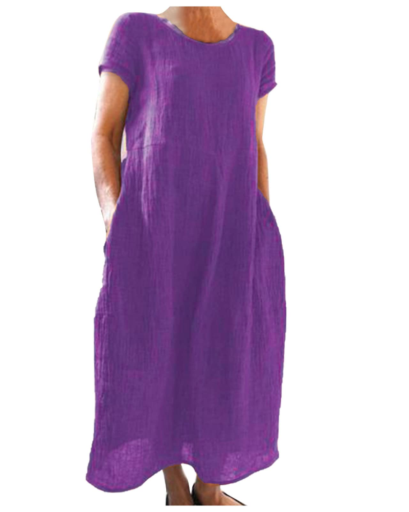 Stilvolles, lockeres Damen Sommerkleid mit Kurzarm und Taschen, ein luftiges Maxikleid für Freizeit & Strand.