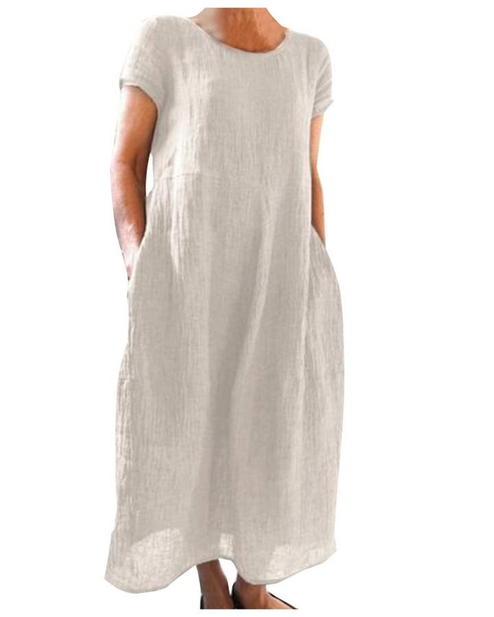Damen Maxikleid Kurzarm, ein luftiges Sommerkleid mit Taschen, perfekt als bequemes Urlaubskleid für Frauen.