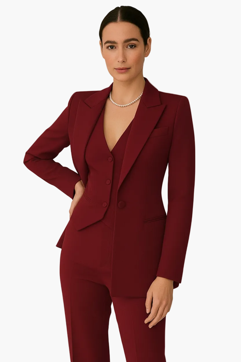 Moderner Damen Business Anzug 3-teilig. Vielseitiges Set mit Blazer, Weste & Hose für professionelle Eleganz.