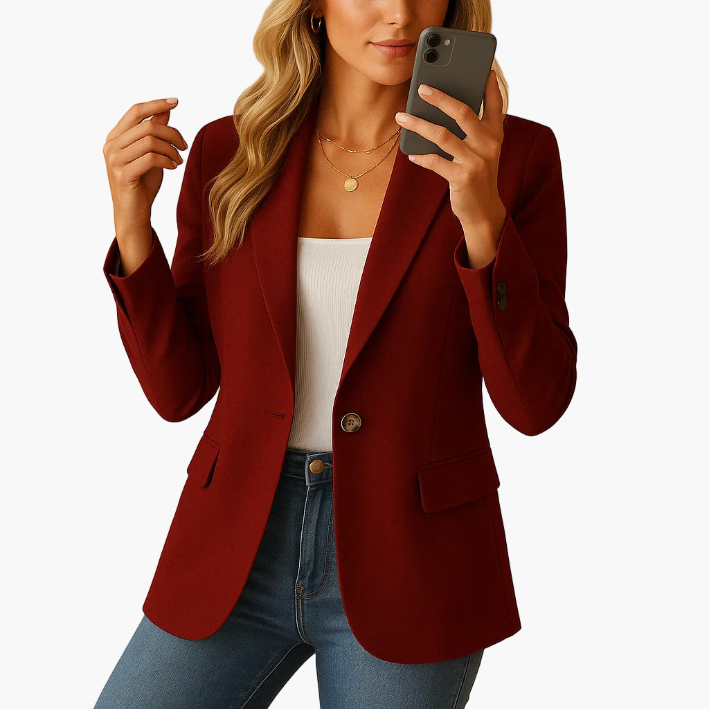 Rückenansicht: Taillierter Damen Blazer in modernem Schnitt, betont die Figur; ideal für Business & Casual.