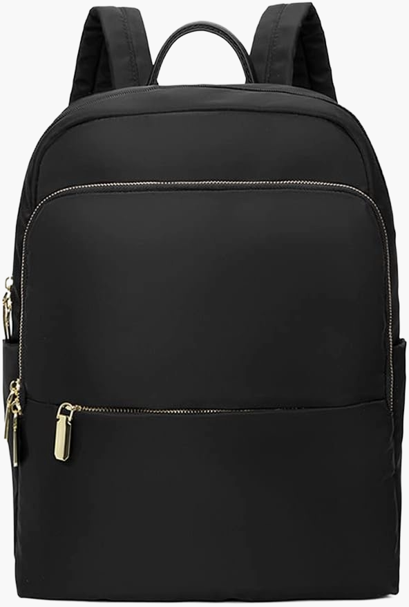 Vielseitiger Cityrucksack für Frauen in Beige. Organisiertes Hauptfach, 14-Zoll Laptop.