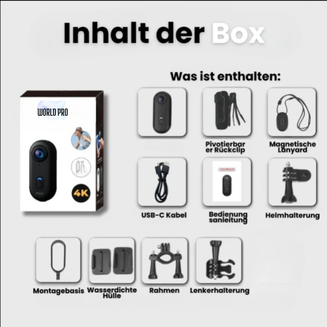 Unisex POV Actionkamera für immersive 4K-Videoaufnahmen. Kompakt, freihändig nutzbar für Outdoor & Sport.