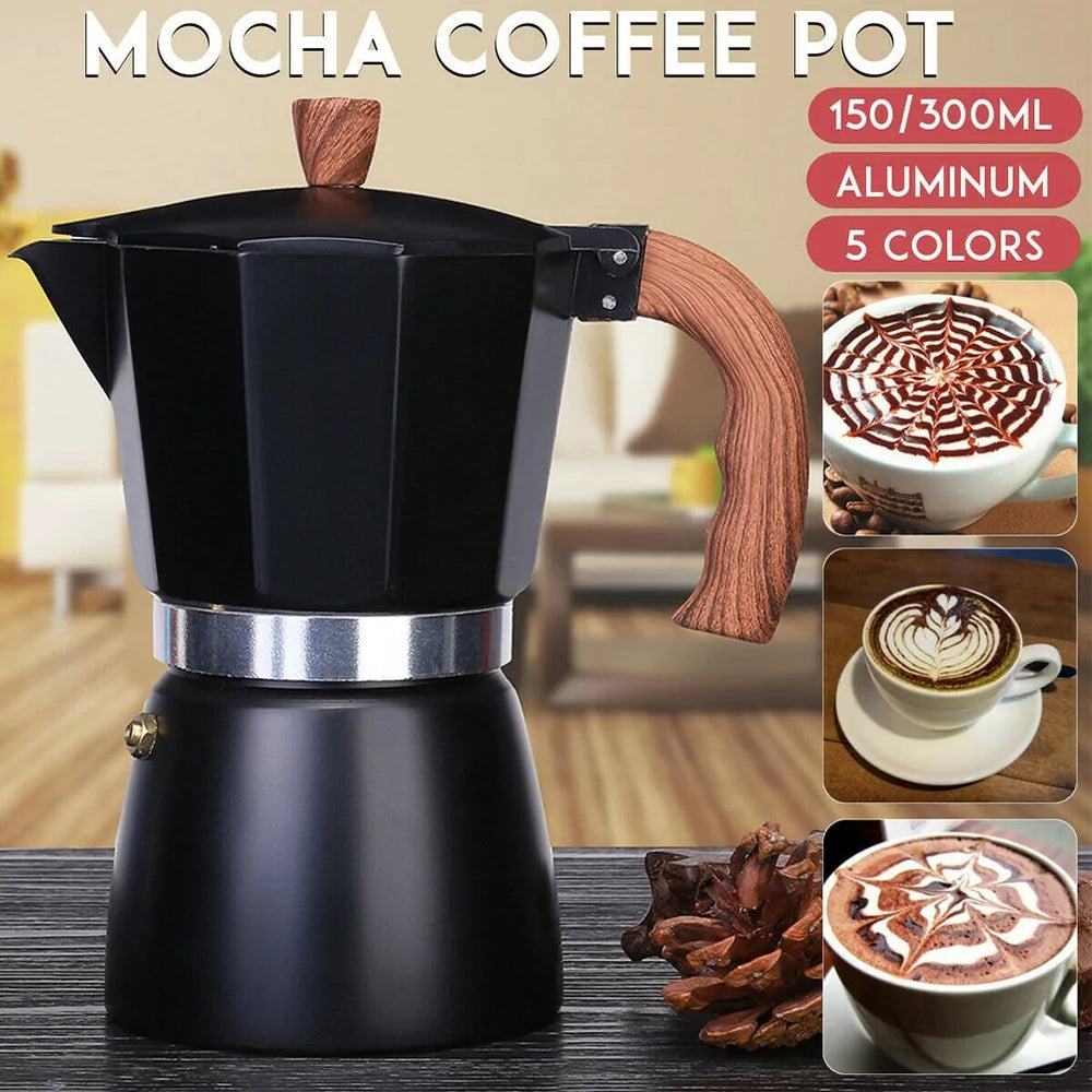 Robuster Aluminium Espressokocher, mobil für perfekten Kaffee beim Camping & Reisen.