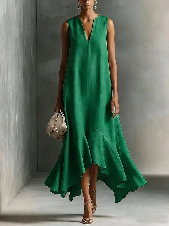 Damen ärmelloses Maxikleid mit V-Ausschnitt, leicht & elegant für Sommer und Freizeit.