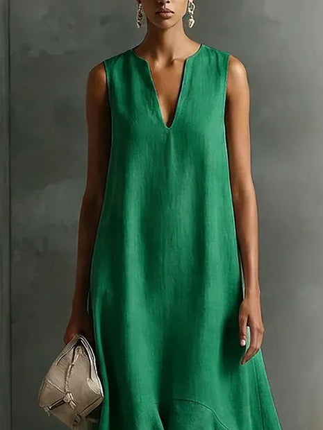 Fließendes, bequemes Damen Maxikleid, ärmellos mit V-Ausschnitt, perfekt als Sommer- oder Strandkleid.