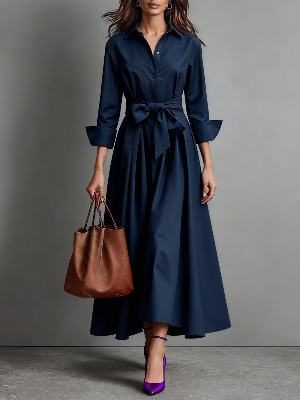 Vielseitiges Damen Hemdkleid Hanna, lässiges Maxikleid für den Alltag, kombiniert Komfort und zeitlose Eleganz.