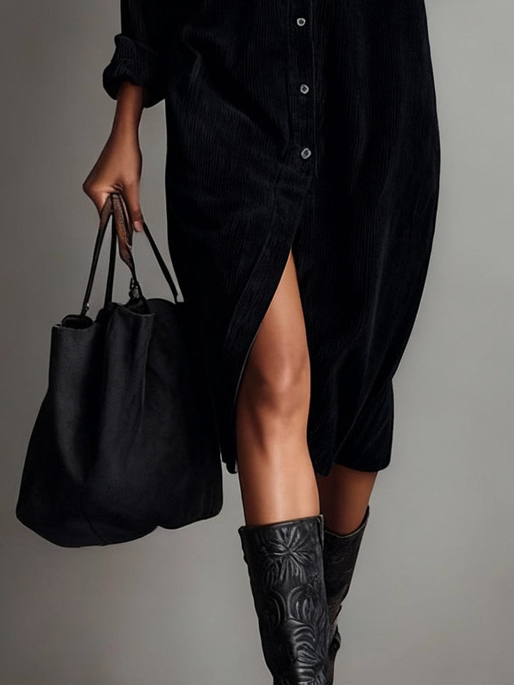 Langärmeliges Damen Hemdblusenkleid im Midi-Stil mit Knöpfen. Ein vielseitiges und elegantes Freizeitkleid.