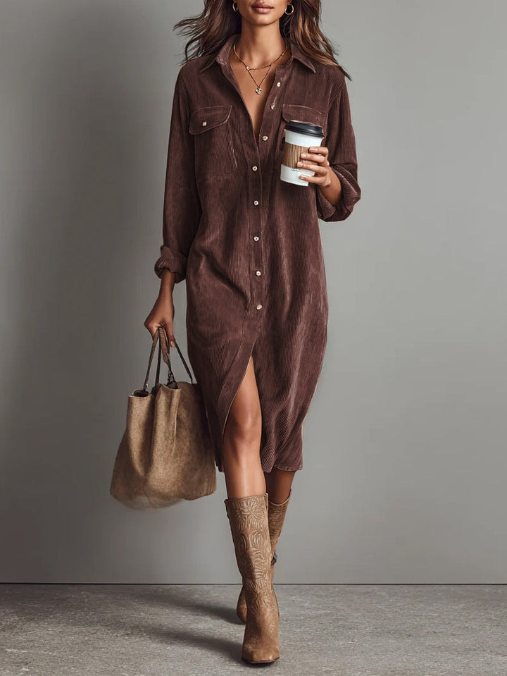Damen Midikleid als Hemdbluse mit langen Ärmeln und Knöpfen. Elegant, vielseitig und ideal für jede Gelegenheit.