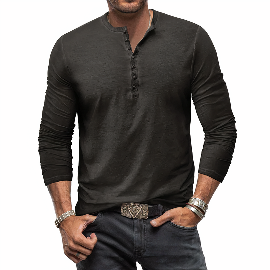 Blaues Herren Langarmshirt, bequemer Klassiker für Herbst & Winter. Stilvolles Freizeitshirt.
