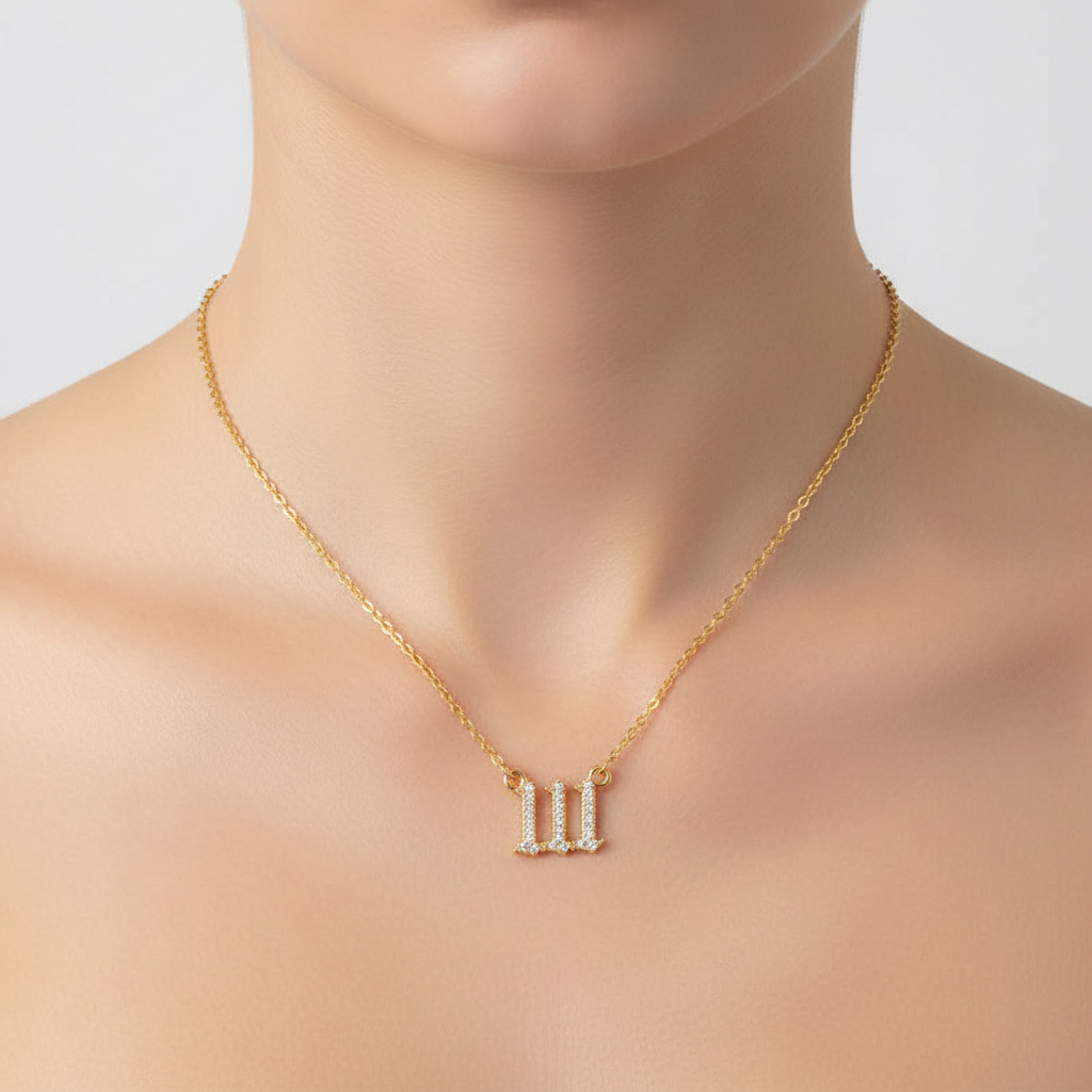 Elegante Damen Halskette mit funkelndem Zirkonia und spirituellen Engelszahlen.