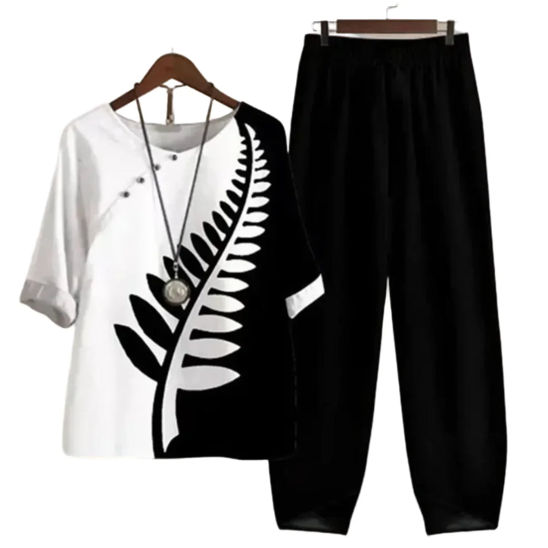 Damen Zweiteiler im Lässig-Look: Komfortables Top & Hose für einen entspannten und modischen Alltags-Stil.