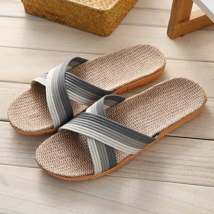 Stilvolle Herren Atlas Slipper: lässige Leinen Freizeit Sandalen mit rutschfester Sohle für Sommer und Urlaub.