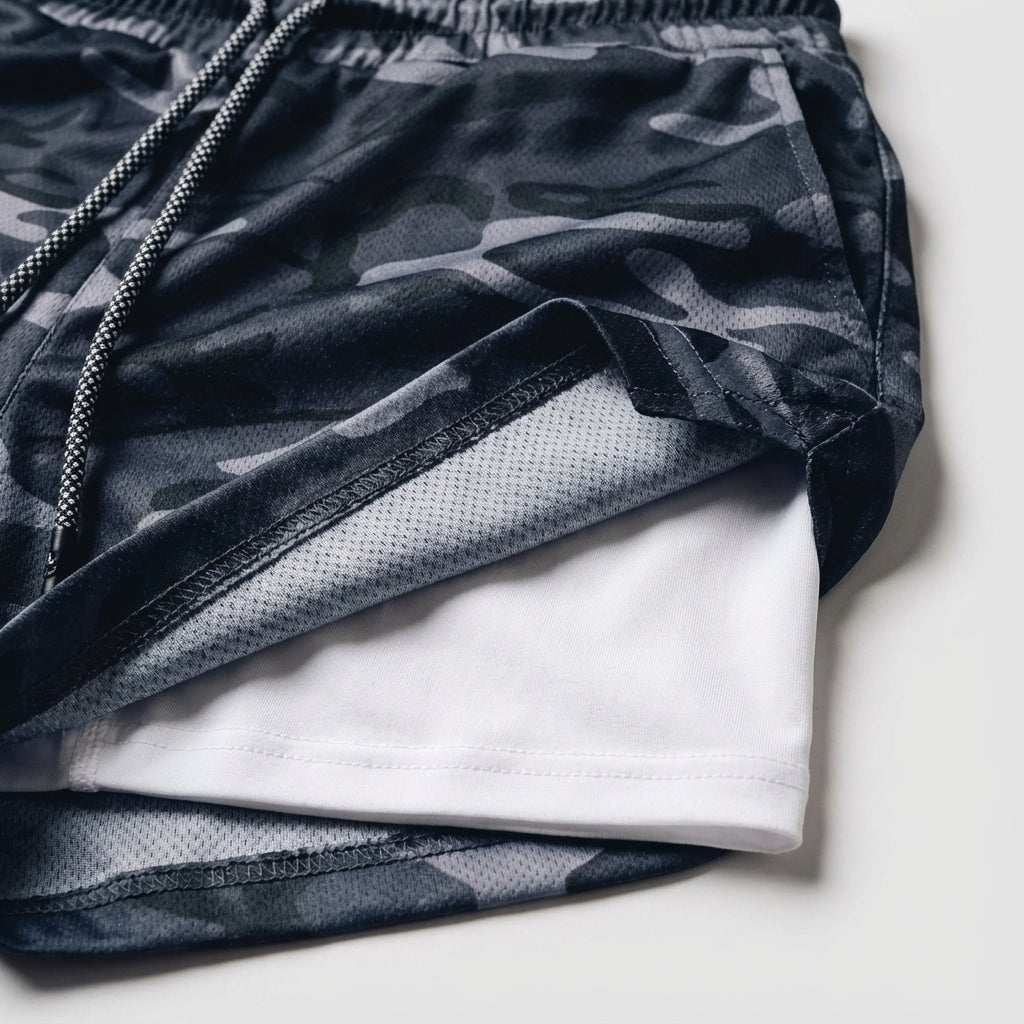 Feuchtigkeitsableitende Herren Zweilagige Trainingsshorts mit Kompression für Workouts & Outdoor-Aktivitäten.