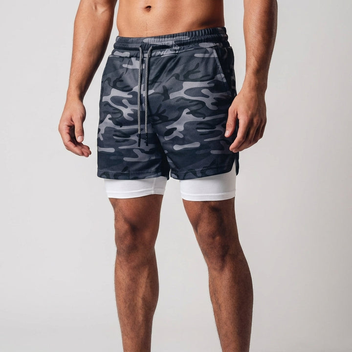 Sportliche Herrenshorts für Jogging, Fitness & Outdoor mit Kompressions-Innenshorts für optimalen Halt.