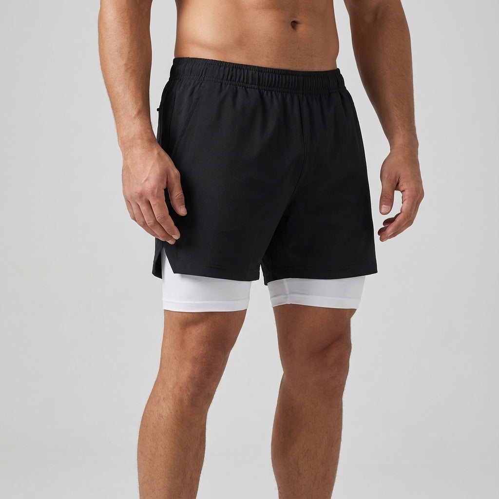 Komfortable Herren Kompressionsshorts, zweilagig, perfekt für Fitness, Ausdauertraining & Sportbekleidung.