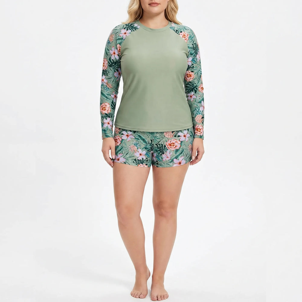 Plus Size Damen Bikini Bademode, sportlich & elegant, mit bequemen Schwimmshorts und Oberteil.