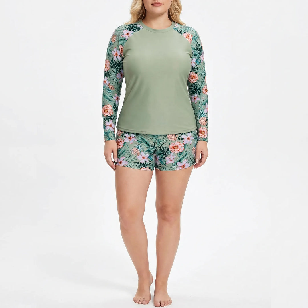 Plus Size Damen Bikini Bademode, sportlich & elegant, mit bequemen Schwimmshorts und Oberteil.
