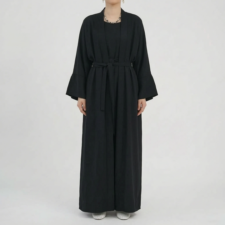 Vielseitiges Damen Kimono Abaya Set, Zweiteiler. Perfekt als Freizeitlook oder elegantes Trendoutfit.