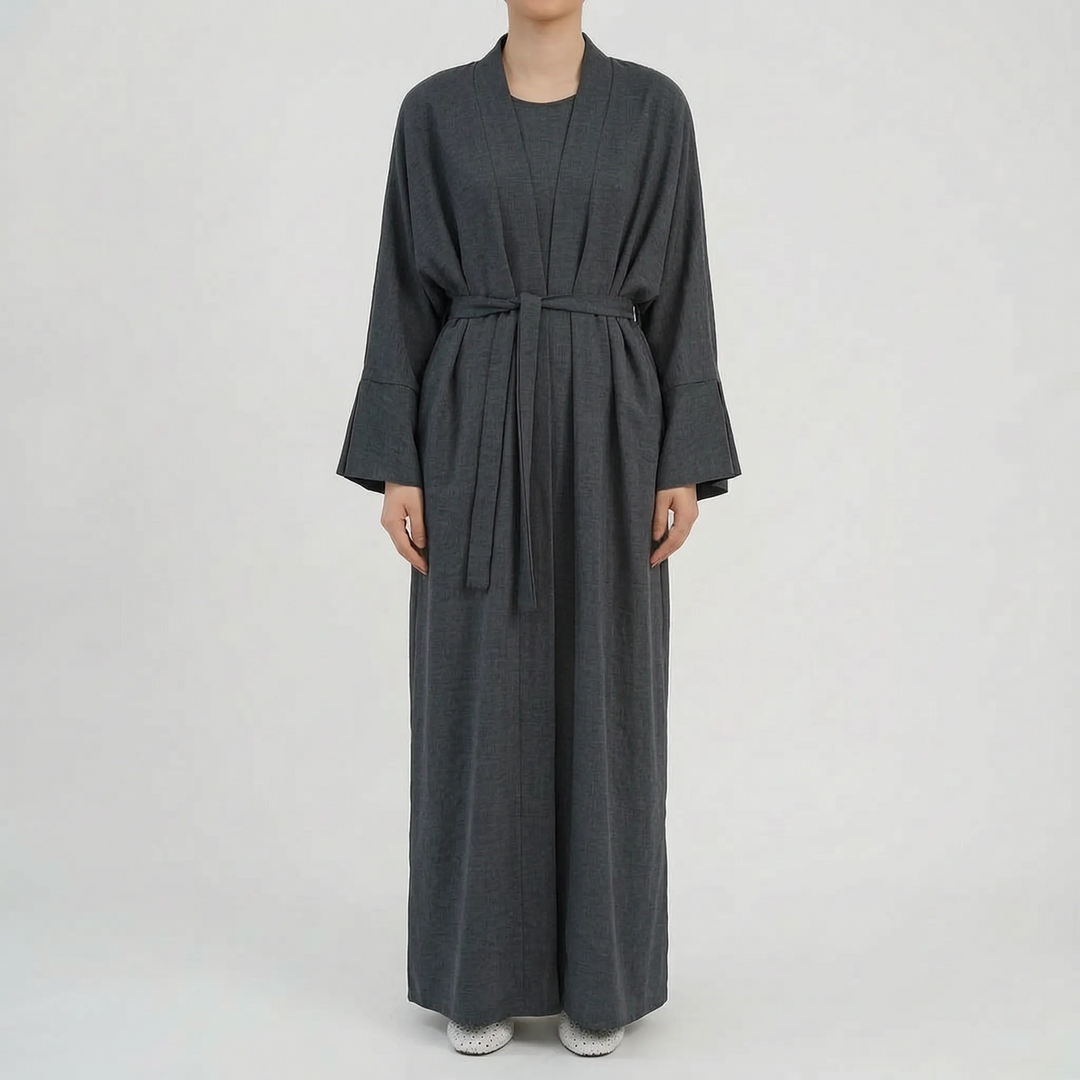 Weich fließendes Damen Kimono Abaya Set, Zweiteiler. Eleganz und Komfort für modische Frauen-Outfits.