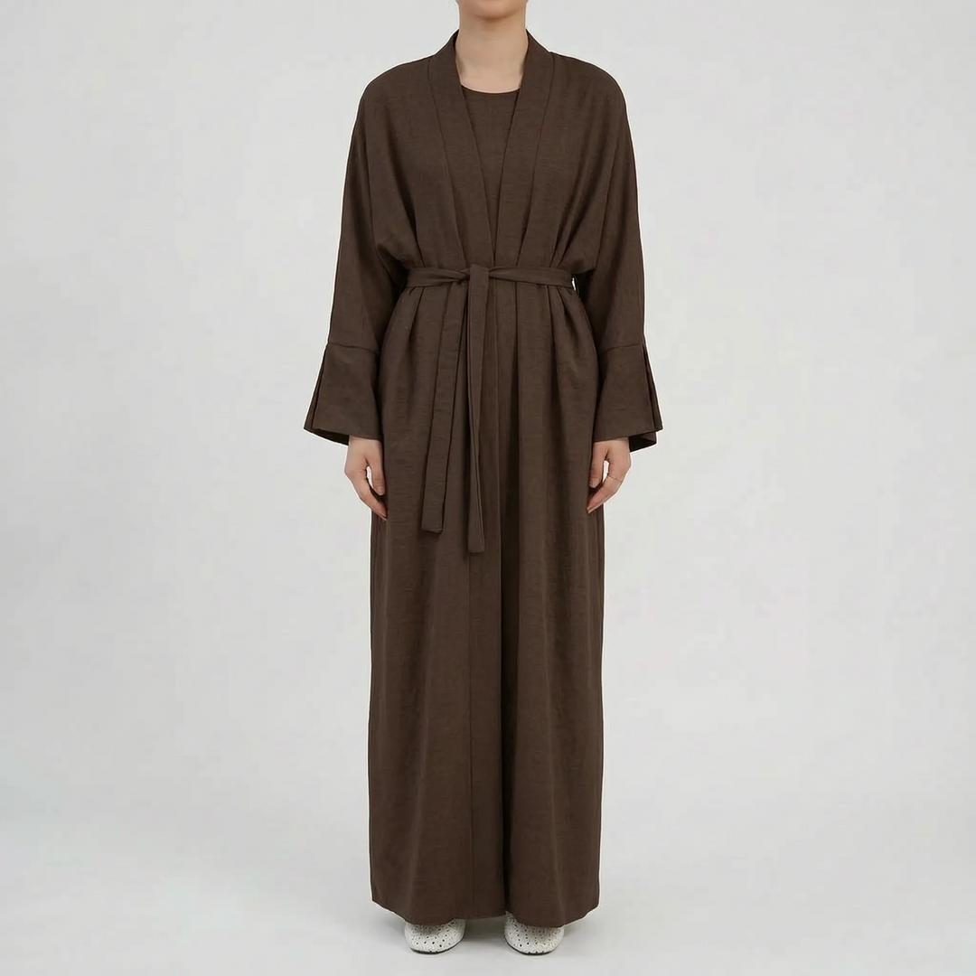Stilvolles Damen Kimono Abaya Set, zweiteilig. Trendoutfit mit Langarm für Modest Fashion und Alltag.