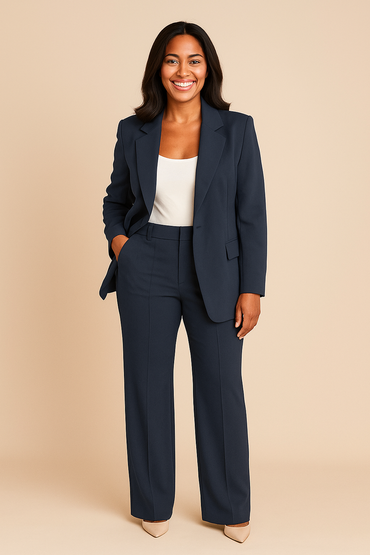 Exquisites Damen Business Outfit, zweiteiliger Hosenanzug Lauren. Eleganz für selbstbewusste Frauen im Berufsalltag.