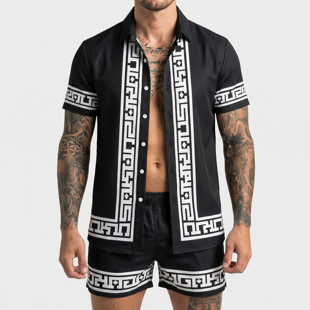 Trendiges Herren Zweiteiliges Sommer-Set Jamal mit Muster. Perfekt als bequeme Freizeitkleidung.