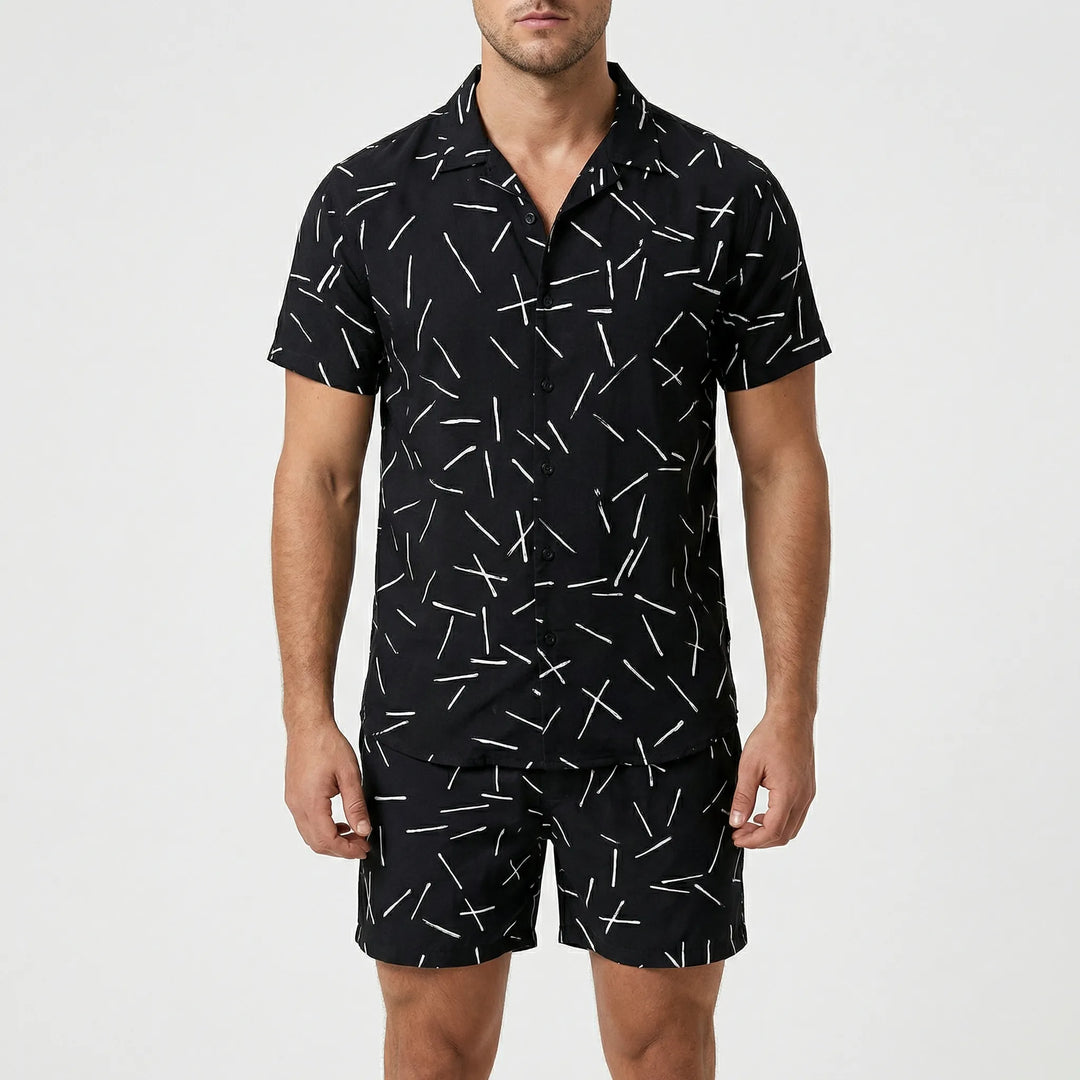 Herren Kurzarm-Hemd und Shorts im passenden Muster. Ein trendiger Zweiteiler für den Sommer.