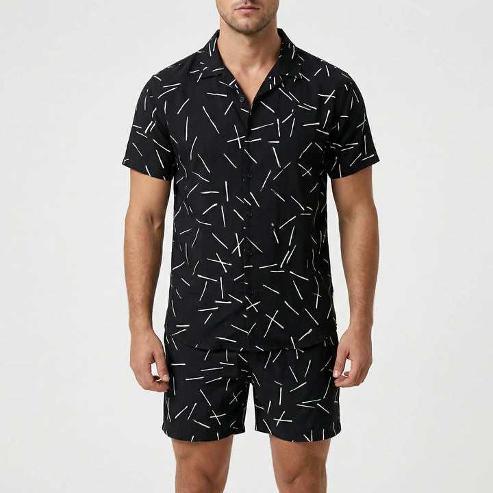 Herren Kurzarm-Hemd und Shorts im passenden Muster. Ein trendiger Zweiteiler für den Sommer.