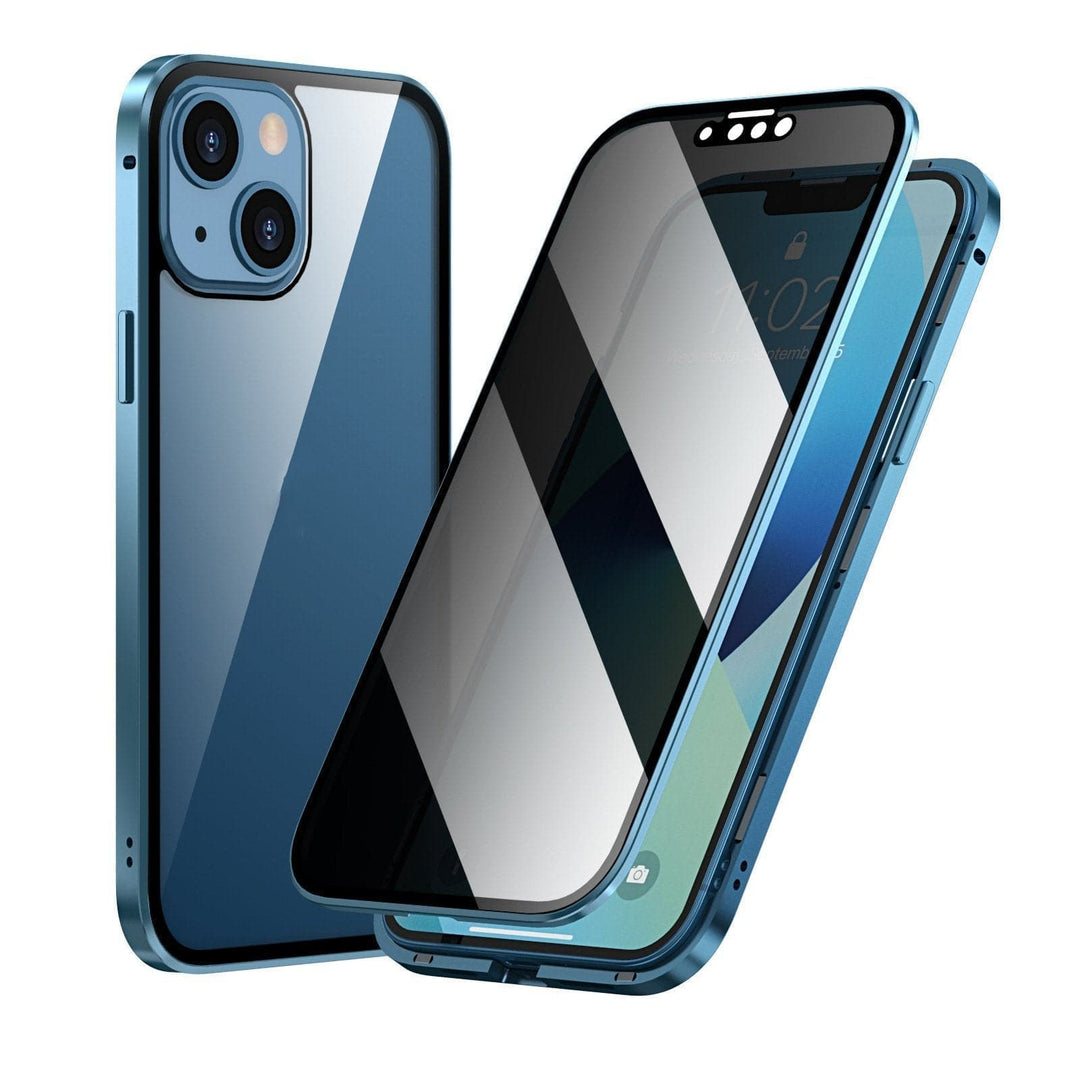 Schütze deine Privatsphäre: Magnetische iPhone Hülle mit Sichtschutz, stoßfestem Metallrahmen und Displayschutz.