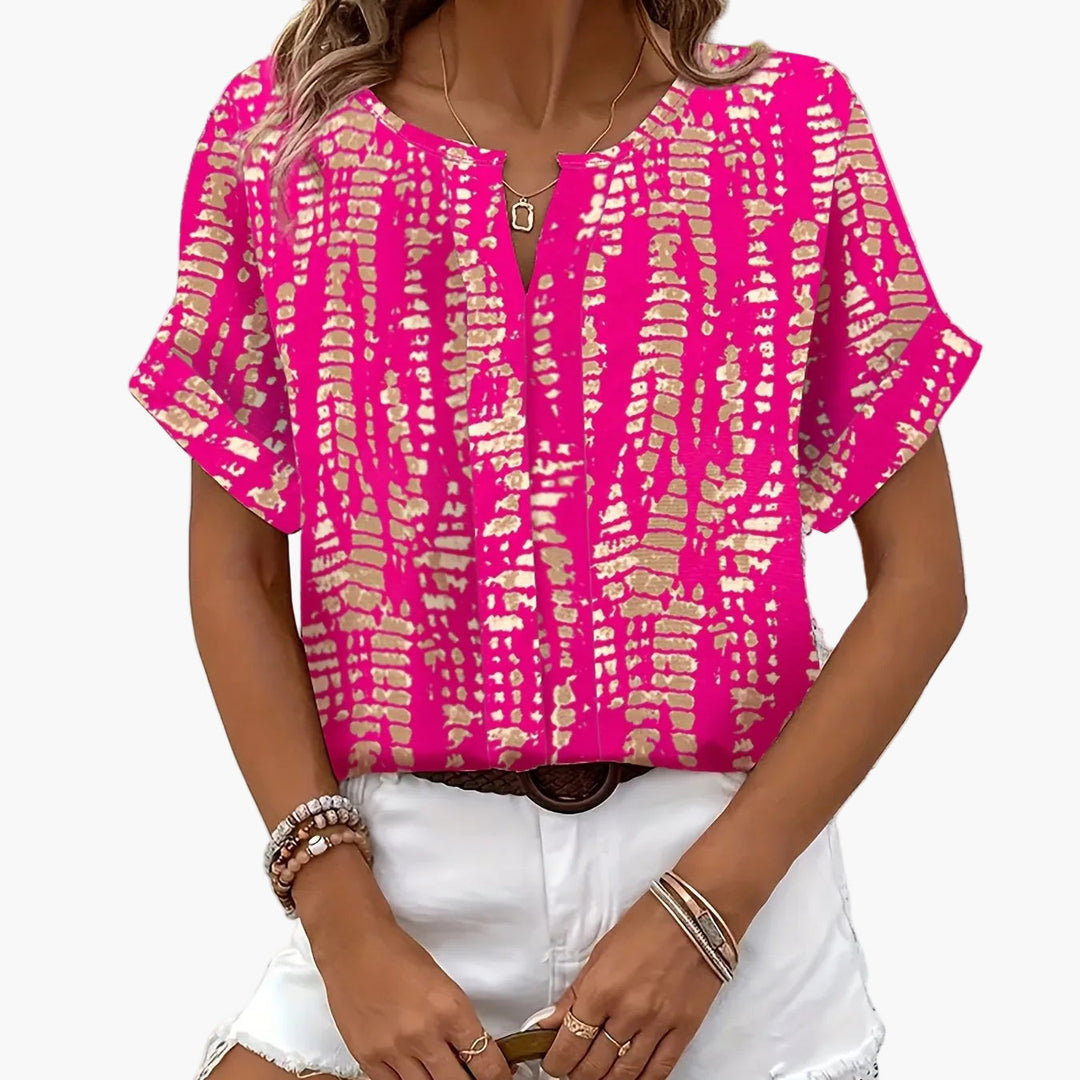 Damen Bluse mit Print: Kurze Ärmel, elegant & modern, ideal für Büro und Alltag.