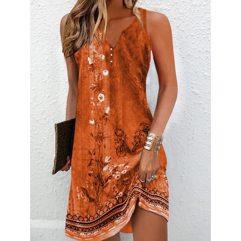 Elegantes Damen Sommerkleid mit Blumen, ideal für Freizeit & Urlaub, französischer Stil.