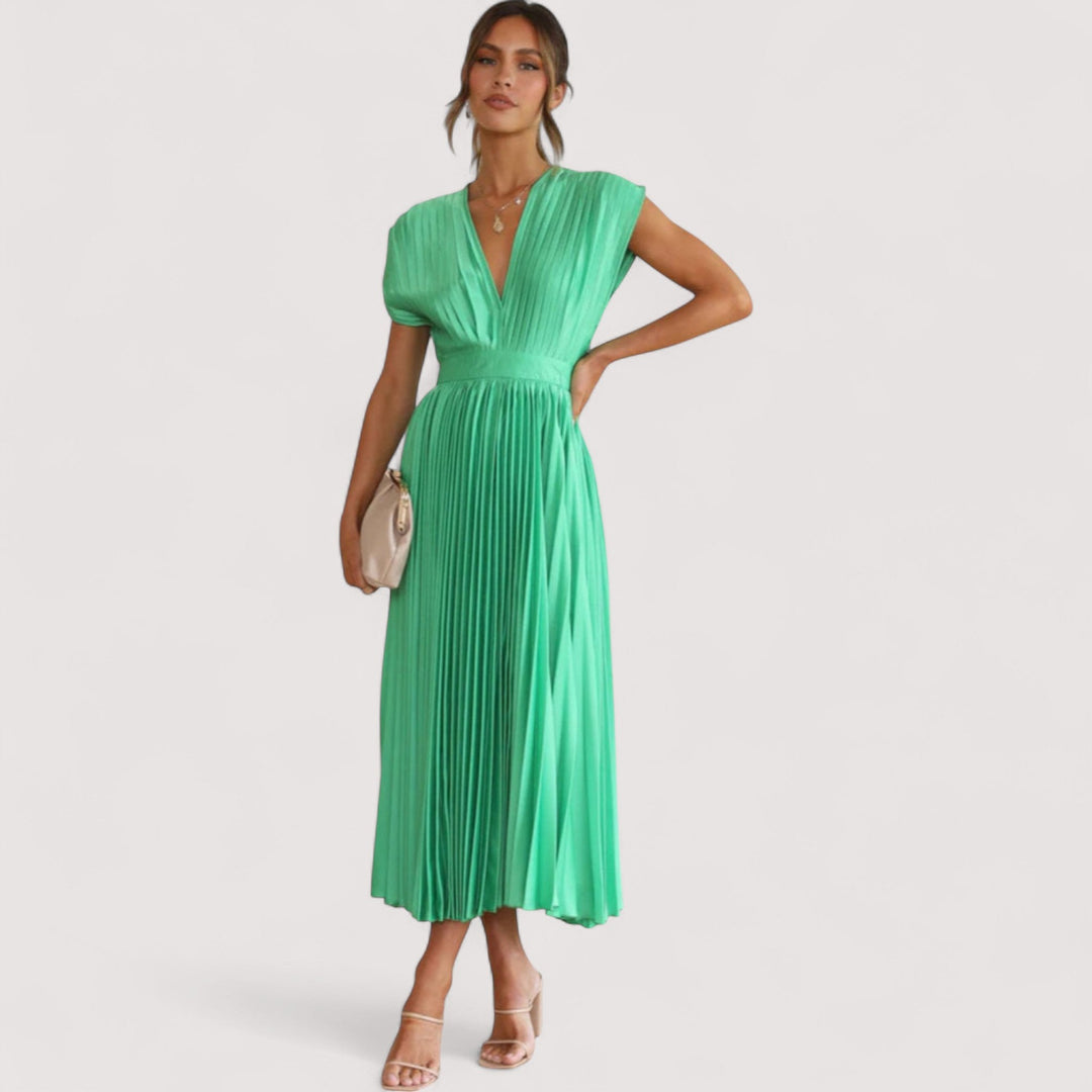Tailliertes Damenkleid Plissee, verstellbarer Gürtel, ideal für Alltag & Feiern.