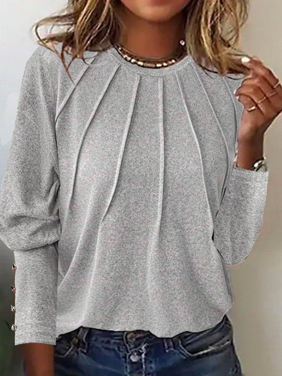 Damen Langarmshirt in Grau, vielseitiges Rundhals-Oberteil für Damenmode, stylisch und bequem.