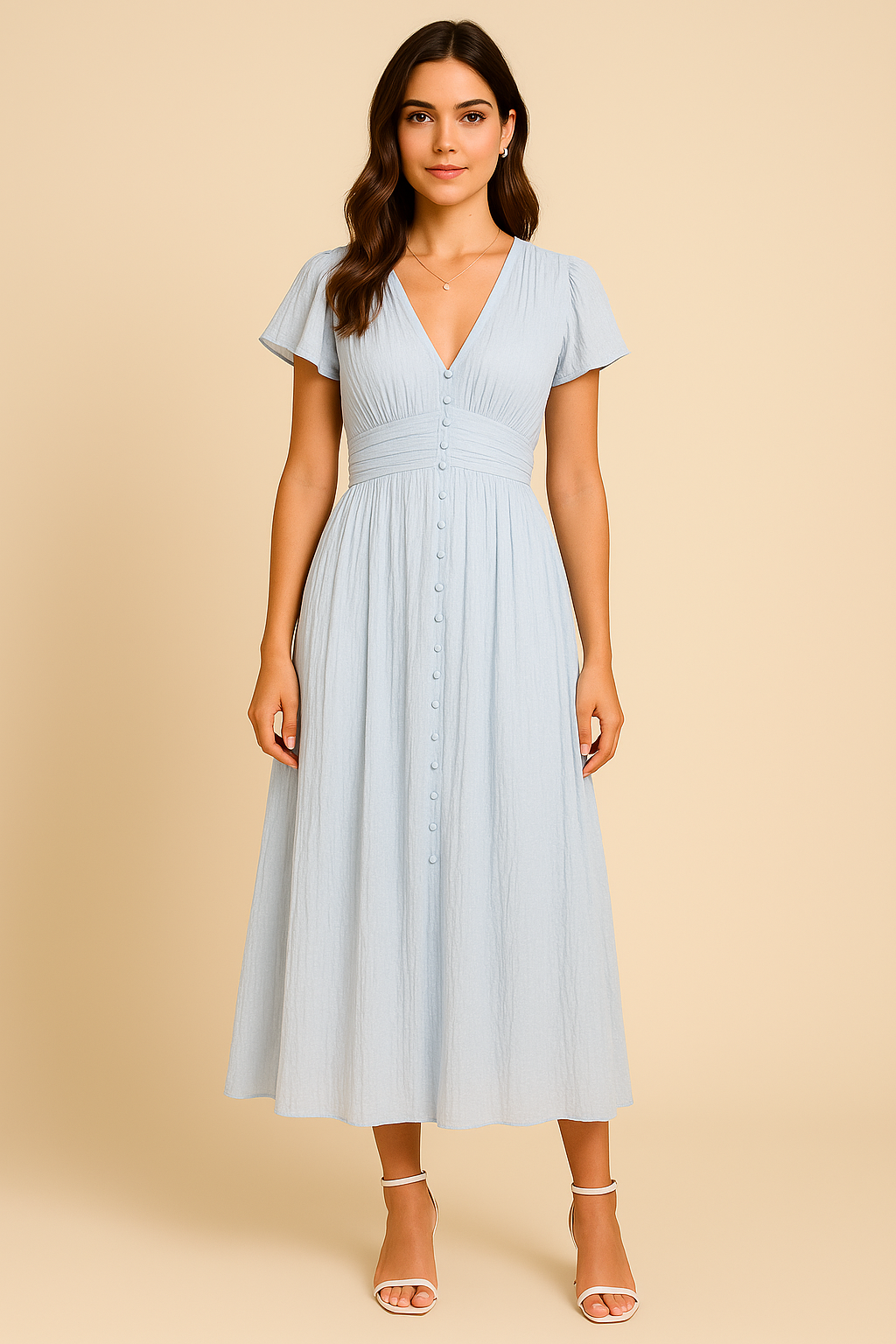 Elegantes Damen Maxikleid mit V-Ausschnitt für Sommer und Frühling, vielseitig und bequem.