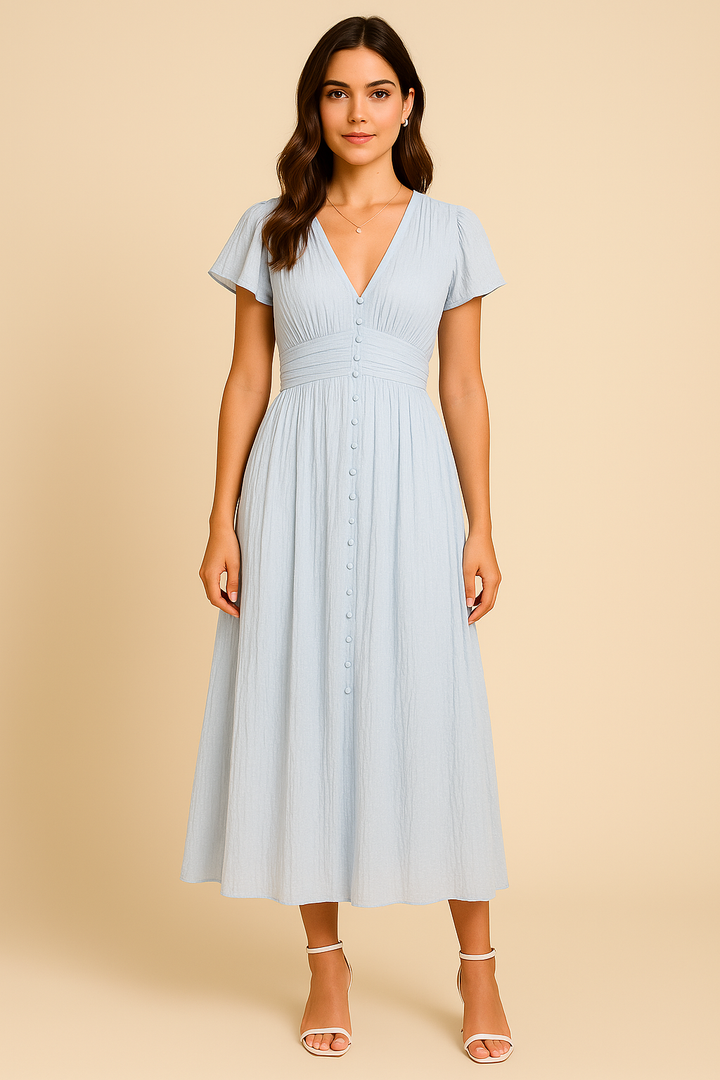 Elegantes Damen Maxikleid mit V-Ausschnitt für Sommer und Frühling, vielseitig und bequem.