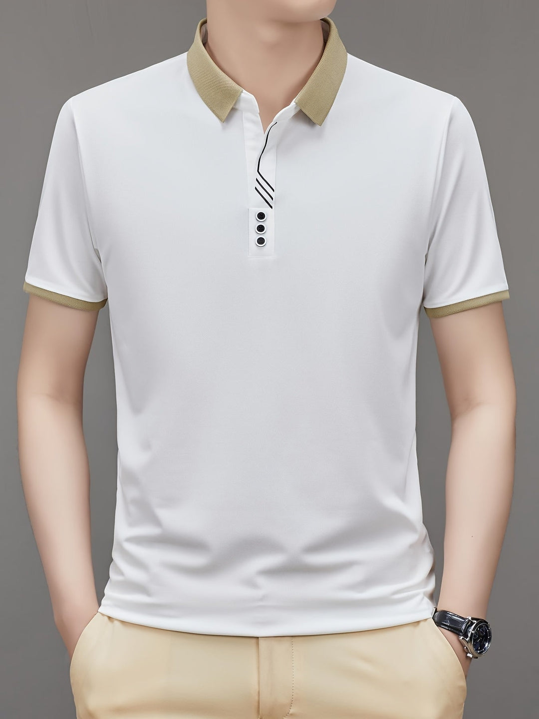 Modernes Männer Business Polo mit markantem Kontrastkragen. Edles Freizeit Shirt für Frühling.