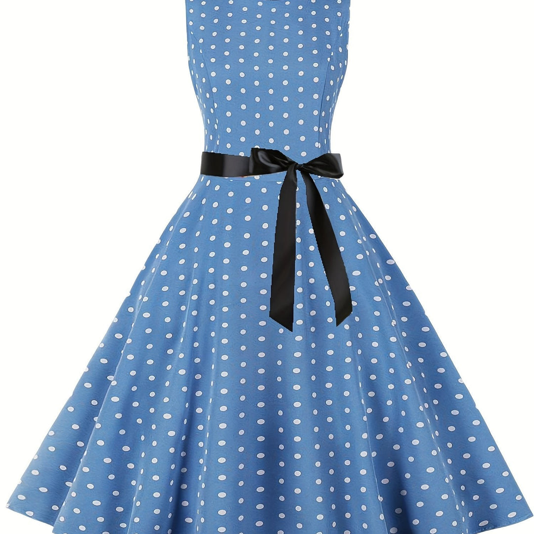 Elegantes Vintage Polka Dot Damenkleid, Rockabilly A-Linie für festliche Anlässe.