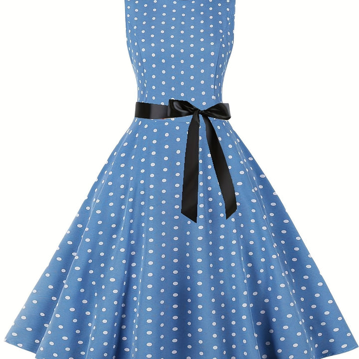 Elegantes Vintage Polka Dot Damenkleid, Rockabilly A-Linie für festliche Anlässe.