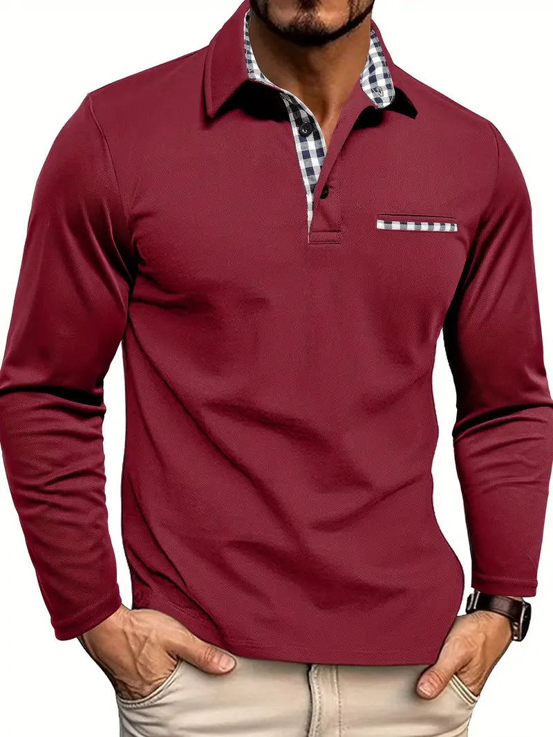 Modernes Herren Langarm Poloshirt für vielseitige Looks. Mit stilvollem Karo-Kragen und Brusttasche.