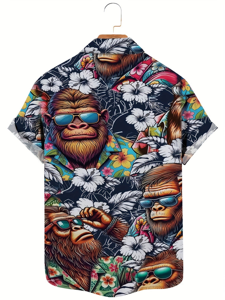 Stylisches Herren Printhemd mit Gorilla-Motiv, perfekt für Sommer & Party.