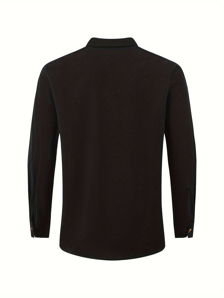 Vielseitiges Herren Stehkragenhemd. Modernes Langarmhemd im Vintage-Stil für Freizeit, Business & Herbst.