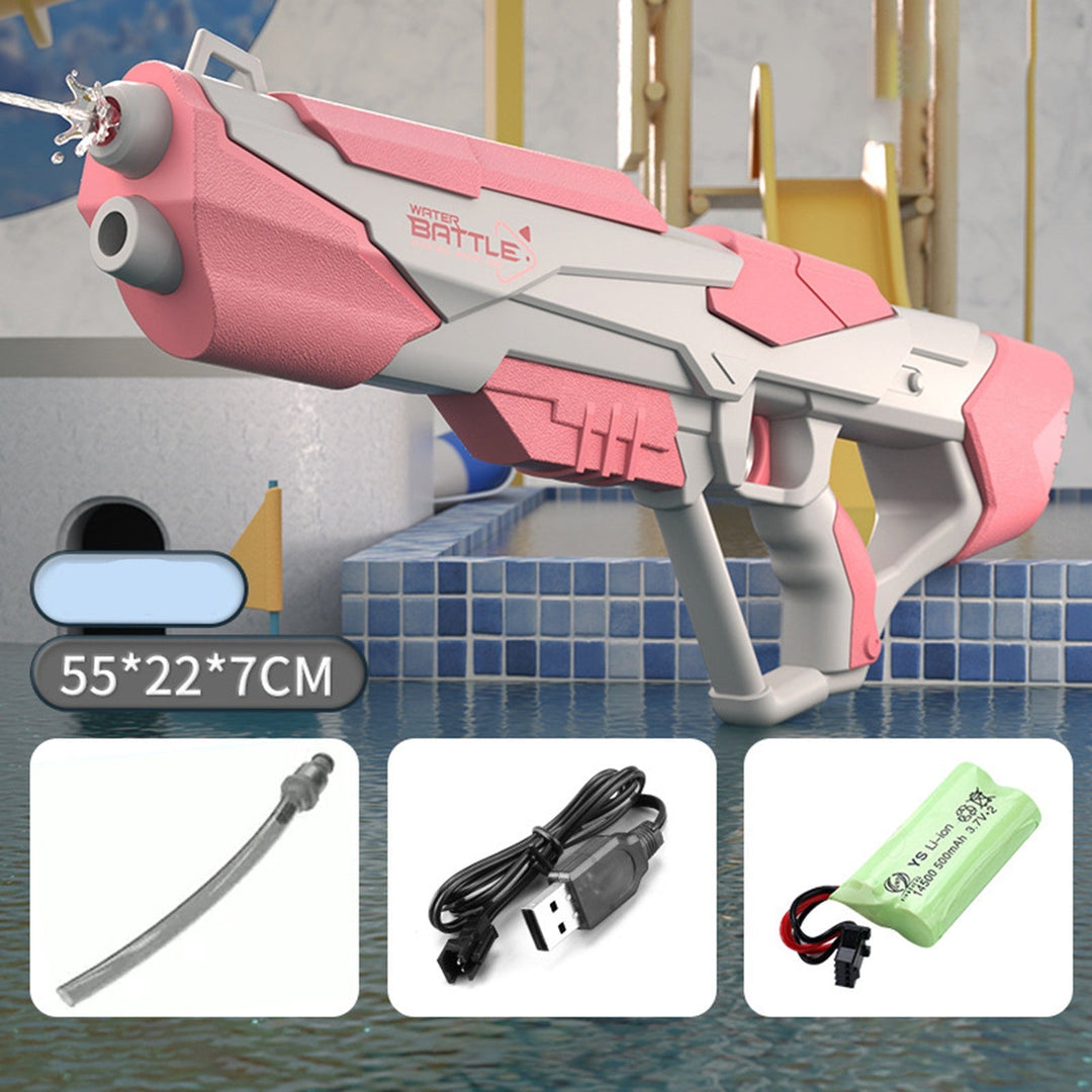 Stylische rosa Wasserpistole mit ergonomischem Design & USB-Akku für langanhaltenden Wasserspaß.