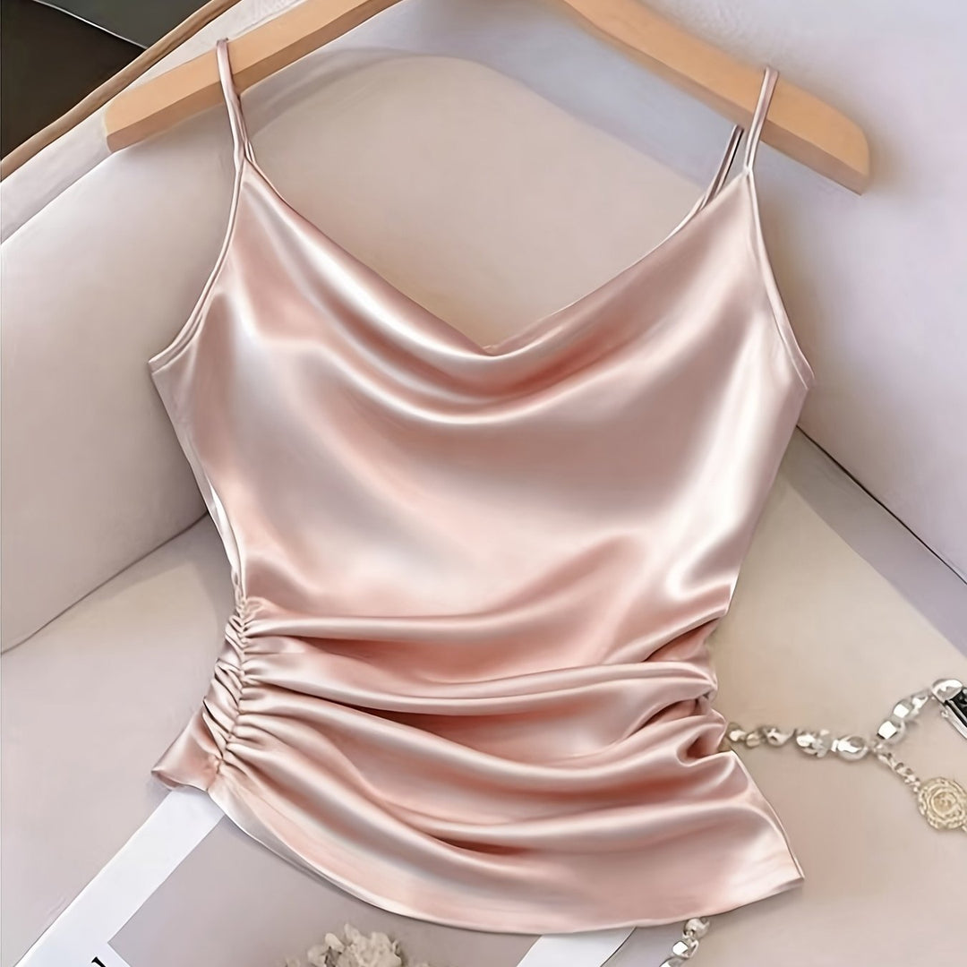 Modisches Damen Spaghettiträger-Camisole, fließender Wasserfallausschnitt. Ideal für festliche Looks.