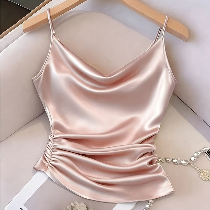 Modisches Damen Spaghettiträger-Camisole, fließender Wasserfallausschnitt. Ideal für festliche Looks.