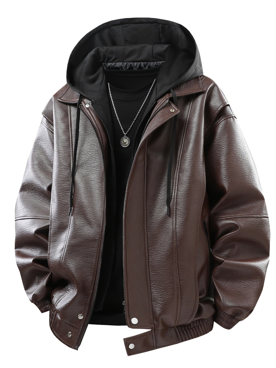 Herren Bomberjacke schwarz mit Kapuze, stilvoll, glatt. Vielseitige Übergangsjacke für Herbst und Winter.