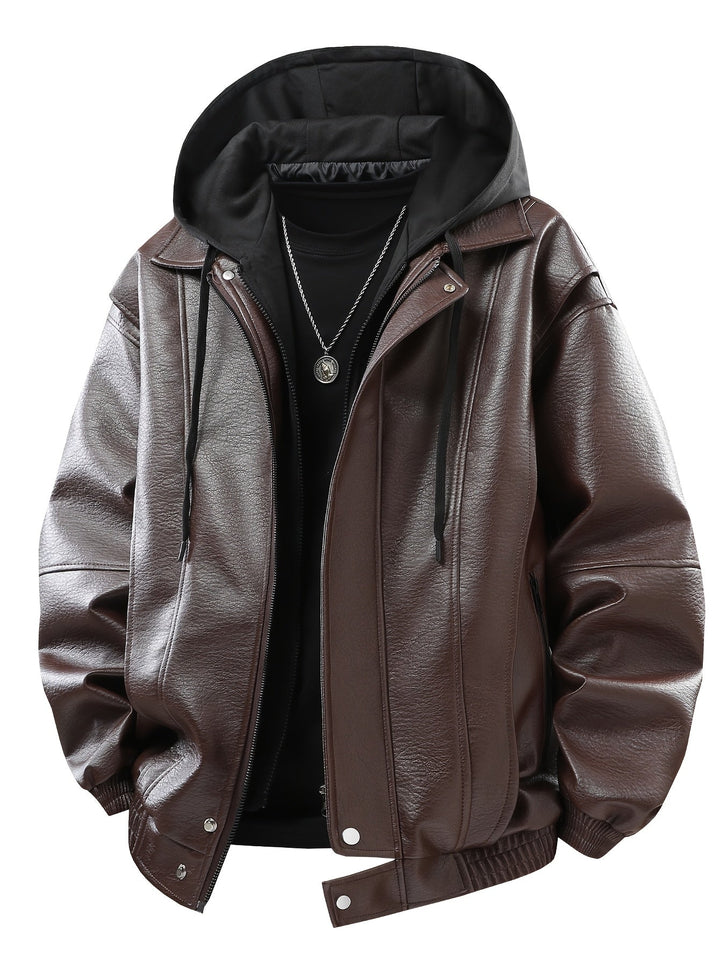 Herren Bomberjacke schwarz mit Kapuze, stilvoll, glatt. Vielseitige Übergangsjacke für Herbst und Winter.